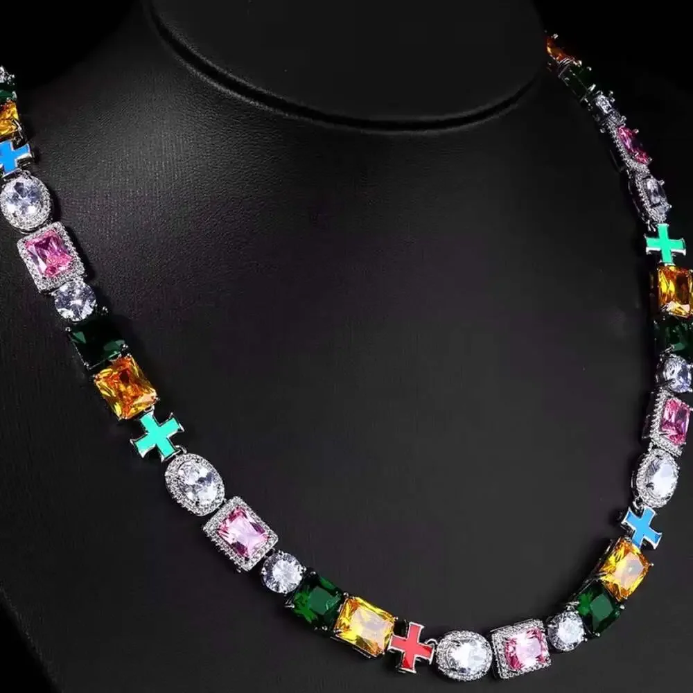 Multi Color Gemstone Cross Necklace 20 D 019